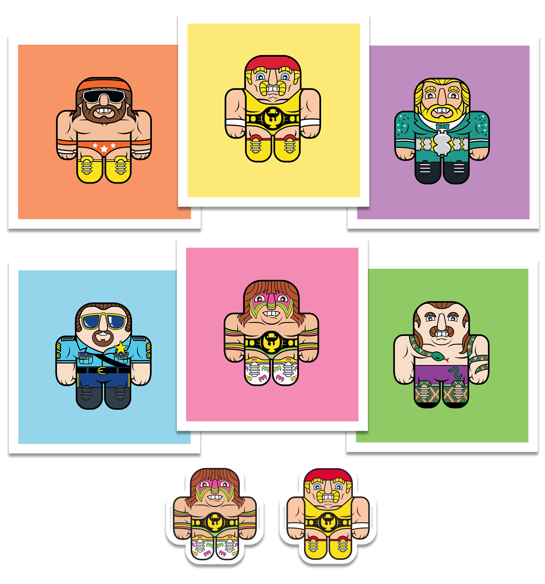 WRESTLING STICKERS - DEATH MATCH #3 SET OF 3 STICKERS BY RUSSEL
